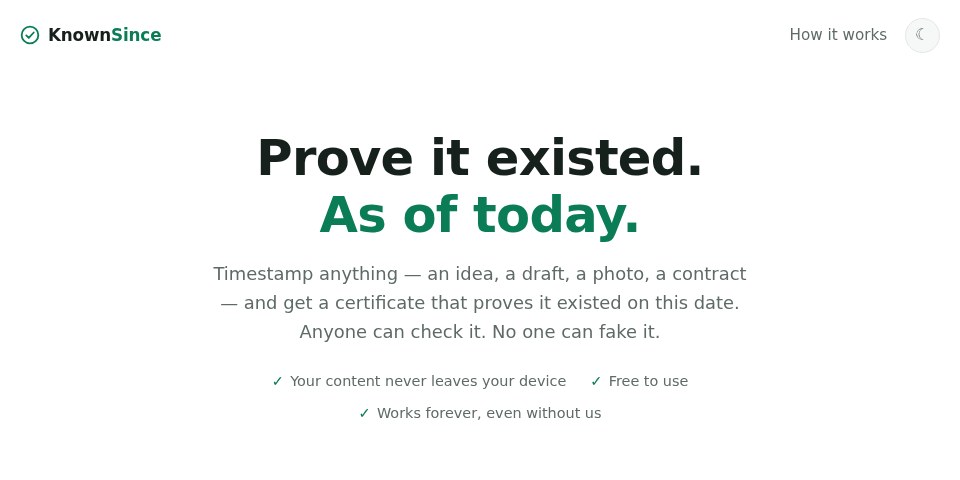 KnownSince homepage